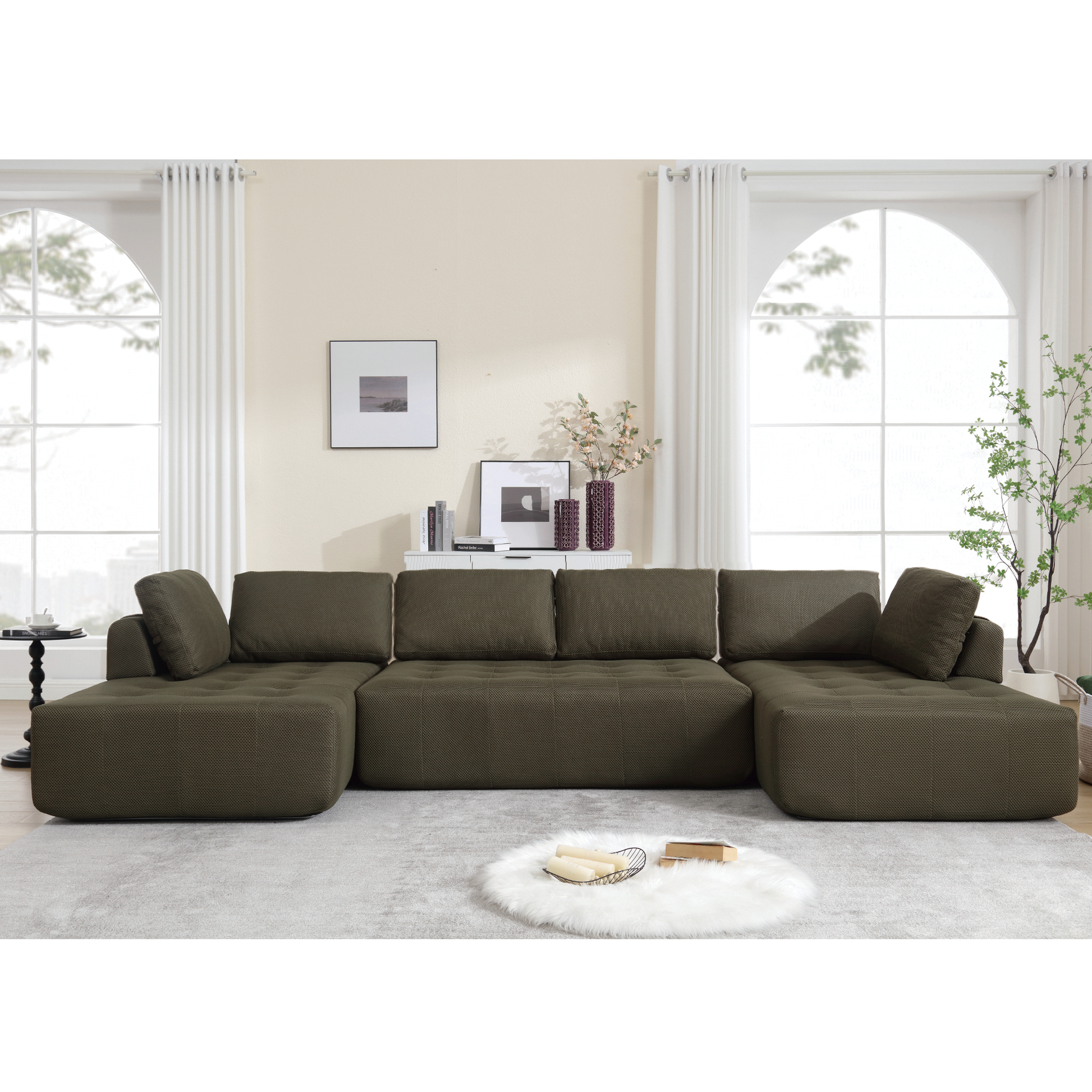 Arrived 138.5 "Modular Combination Sofa, U Shaped Sofa, Living Room, Apartment, Upholstered ,6 Seat Sofa, Free Combination Sofa Mesh Fabric ,Fabric,Green Green Polyester Primary Living Space Soft