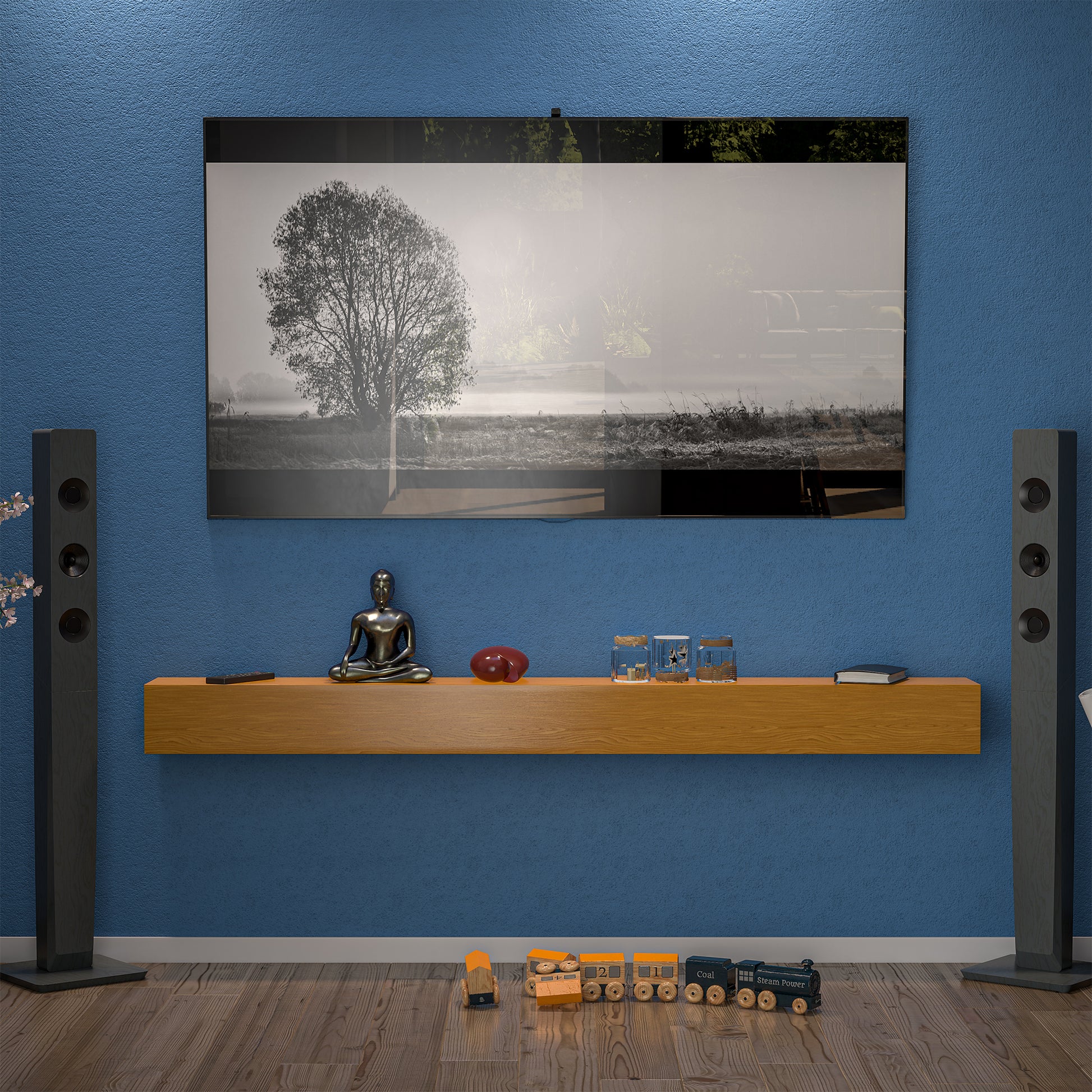 72'' Fireplace Mantel Wooden Wall Mounted Floating Shelf 8" Deep Solid Pine Wood,Natural Natural Wood