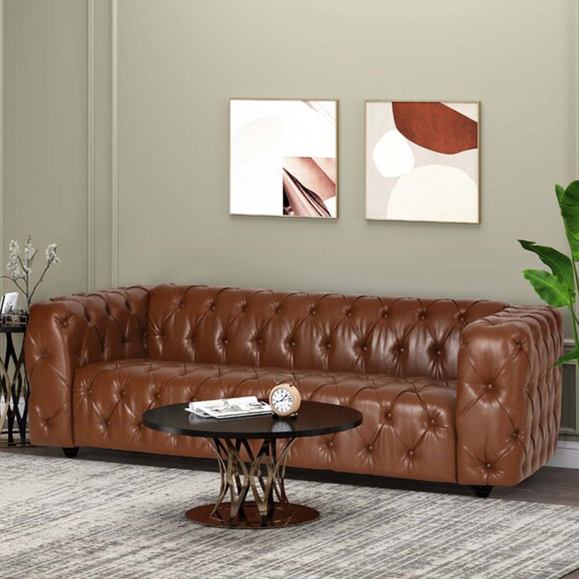 Mirod Comfy 3 Seat Sofa With Wooden Legs, Pu, For Living Room And Study Light Brown Pu 3 Seat