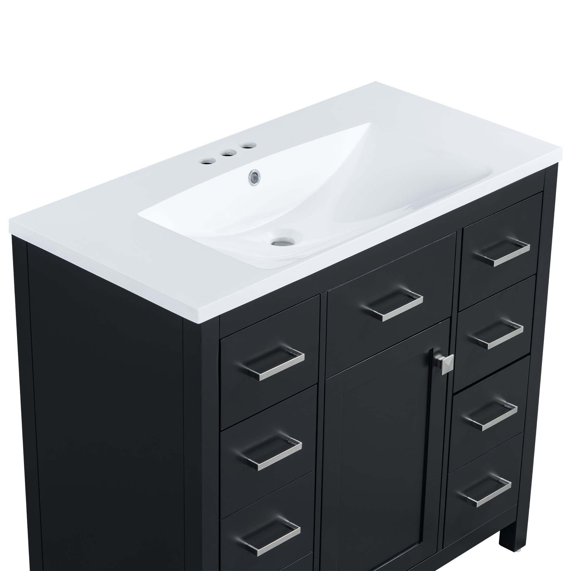 36 Inch Modern Bathroom Vanity Cabinet With Multifunctional Storage Space 5 Drawers And 1 Door Black Bathroom Solid Wood Mdf Resin