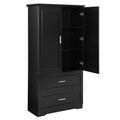 Tall Bathroom Storage Cabinet, Cabinet With Two Doors And Drawers, Adjustable Shelf, Mdf Board, Black Black Mdf