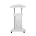 Techni Mobili Sit To Stand Rolling Adjustable Laptop Cart With Storage, White White White Standing Desk Converter Office Modern Manual Floor Mount Rectangular Mdf Steel