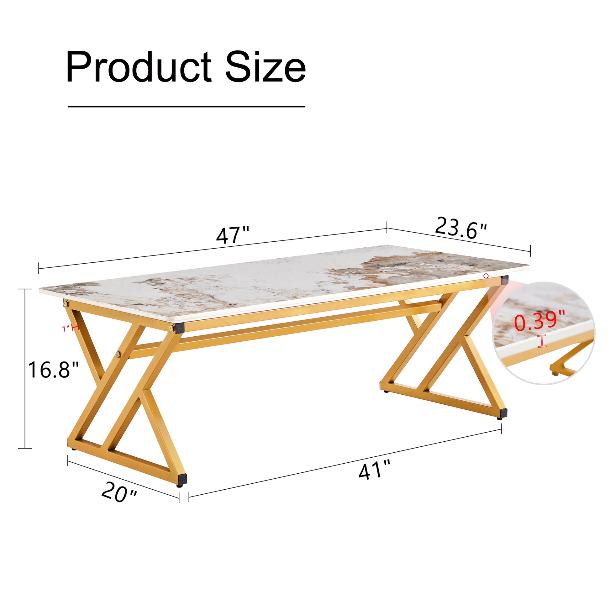 A Coffee Table Is Made Of Rock Slab Material, With A Natural And Smooth Marble Pattern On The Surface, Which Complements The Modern Design Of The Golden Metal Legs And Adds A Touch Of Fashion.47*23.6 Gold Sintered Stone