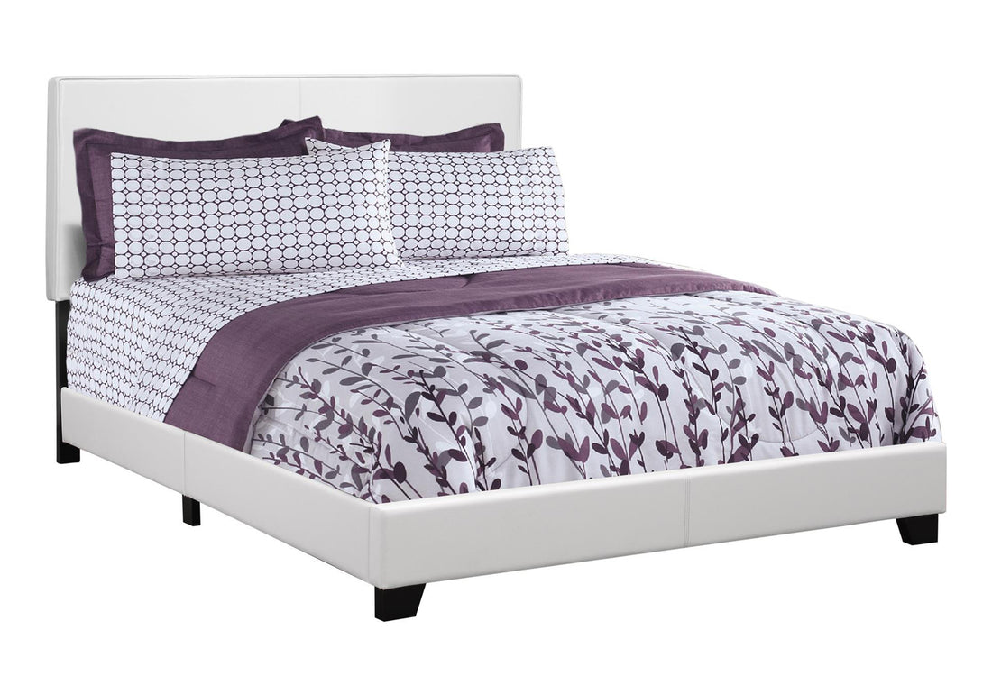 Bed, Queen Size, Bedroom, Upholstered, White Leather Look, Transitional White Foam Faux Leather