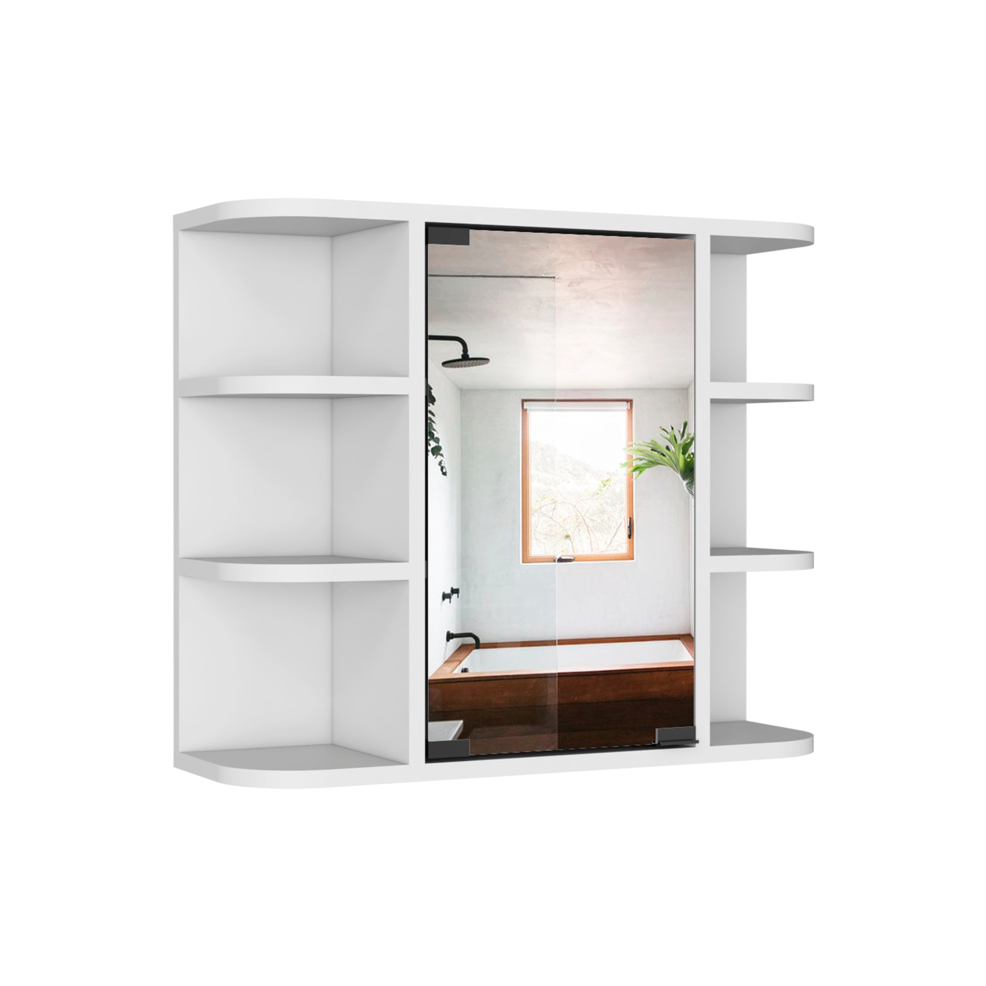 Medicine Cabinet 19" H, Six External Shelves, Three Interior Shelves, White White Particle Board Particle Board