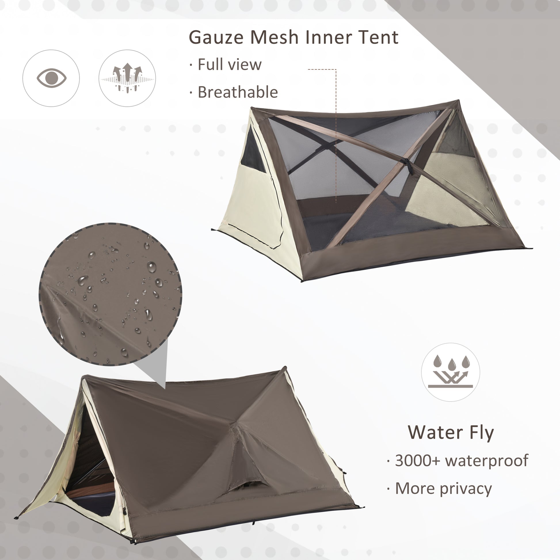 Outsunny 2 3 People Pop Up Camping Tent Waterproof Automatic Instant Tent Portable Cabana Beach Tent With Rainfly, Carry Bag, Windows And Doors, Outdoor Camping Hiking Indoor Brown Polyester