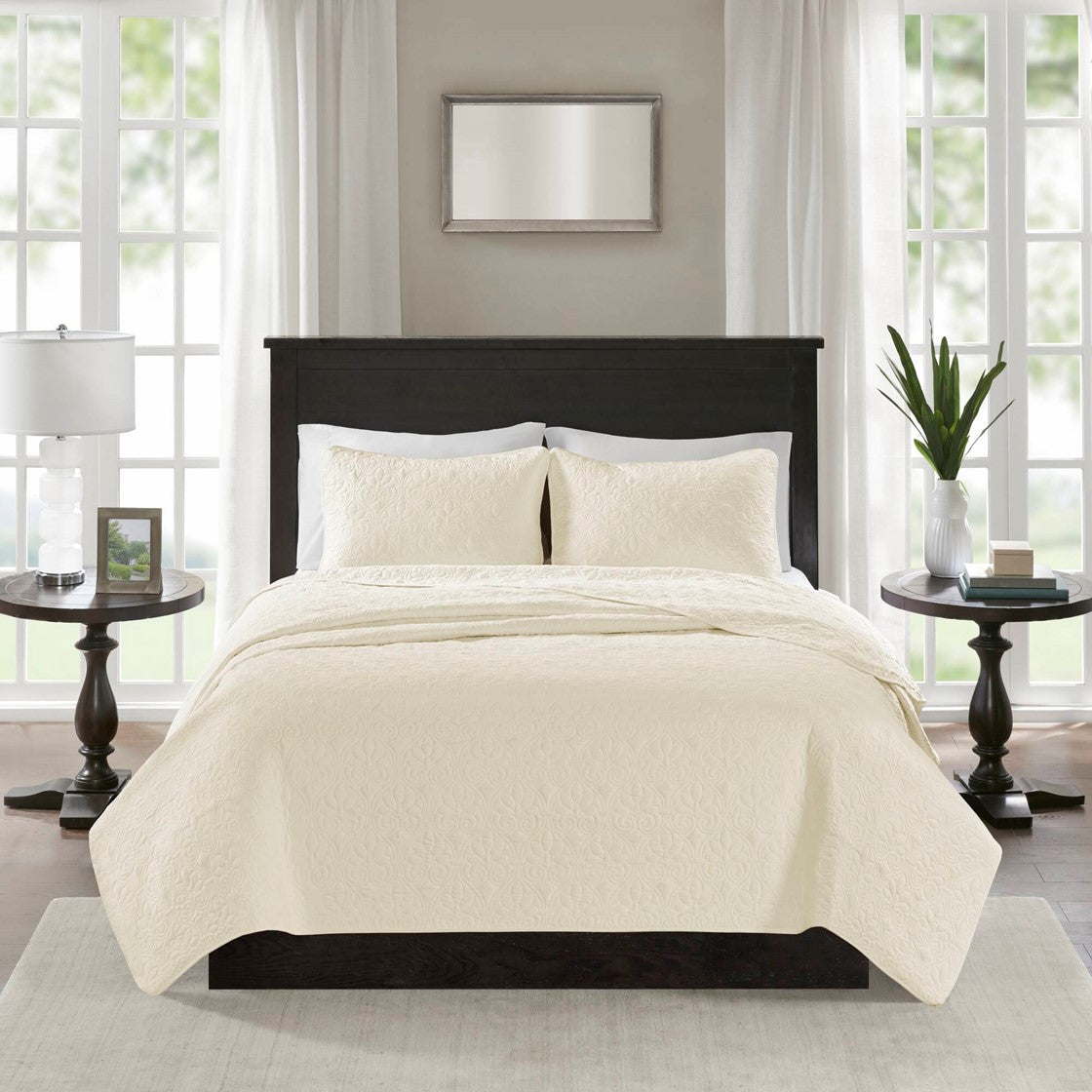 Reversible Quilt Set Cream Full Queen Cream Cotton