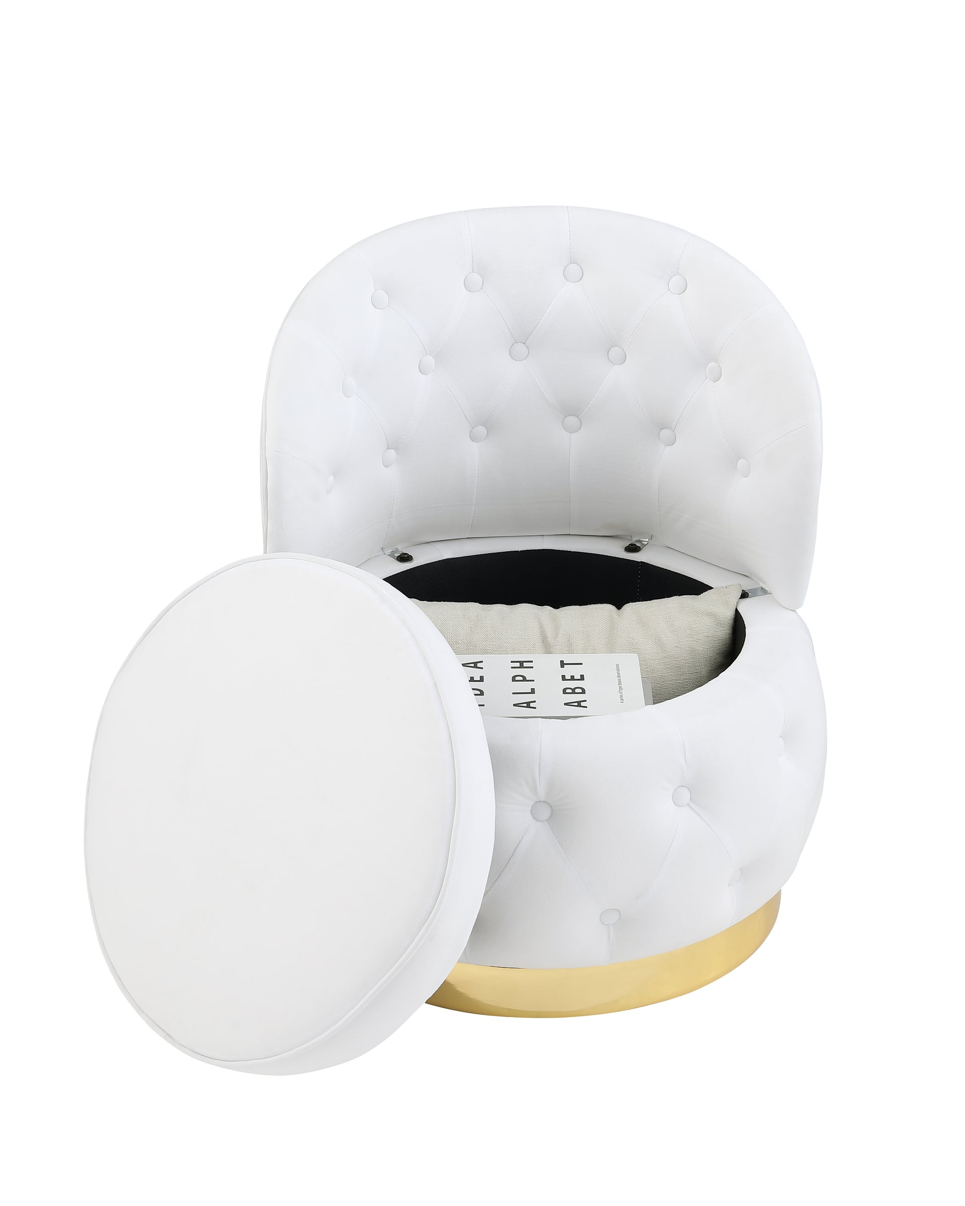 360 Degree Swivel Cuddle Barrel Accent Storage Chairs White Velvet