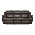 Leather Reclining Three Seater Sofa With Center Drop Down Cup Holder, Brown Brown Leather