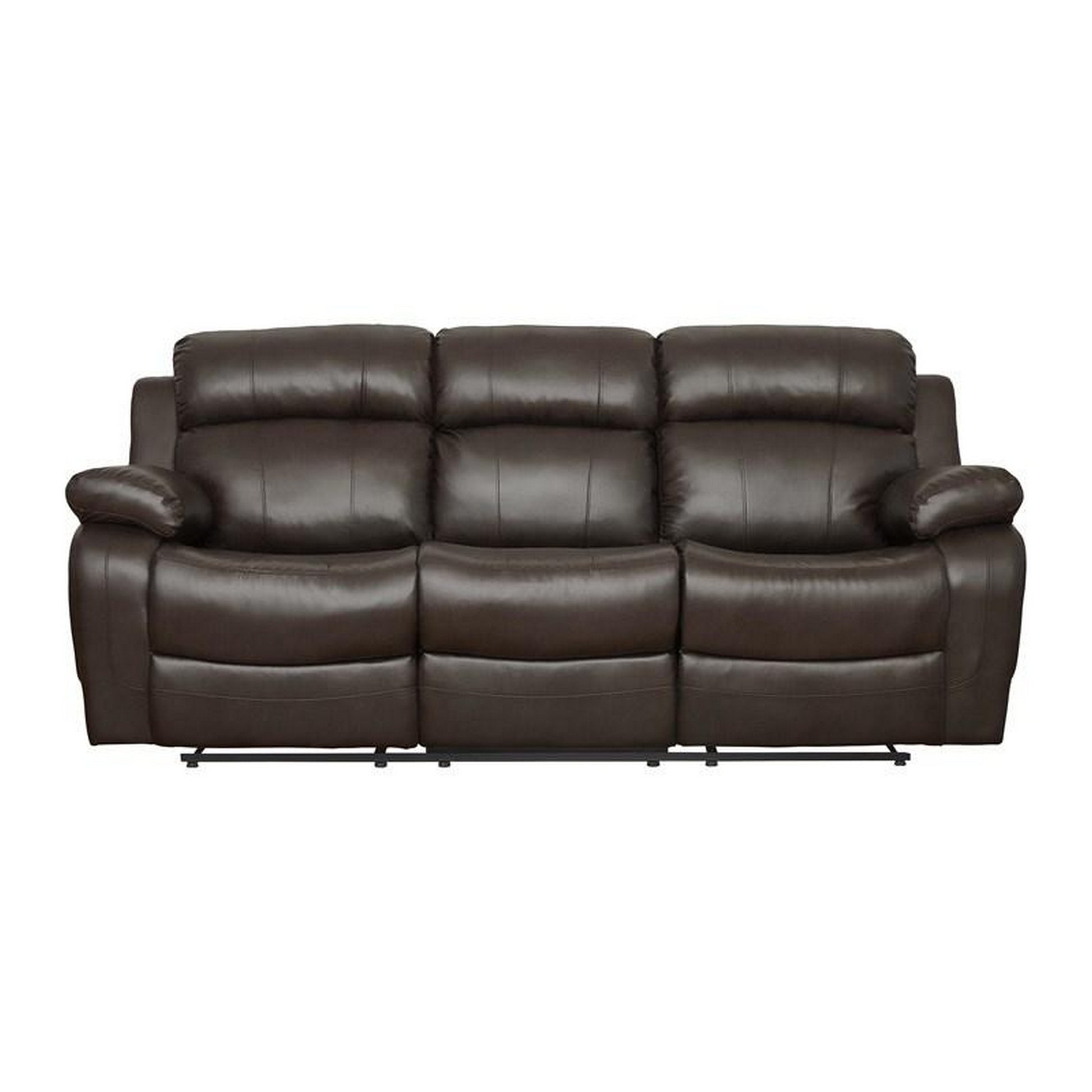 Leather Reclining Three Seater Sofa With Center Drop Down Cup Holder, Brown Brown Leather