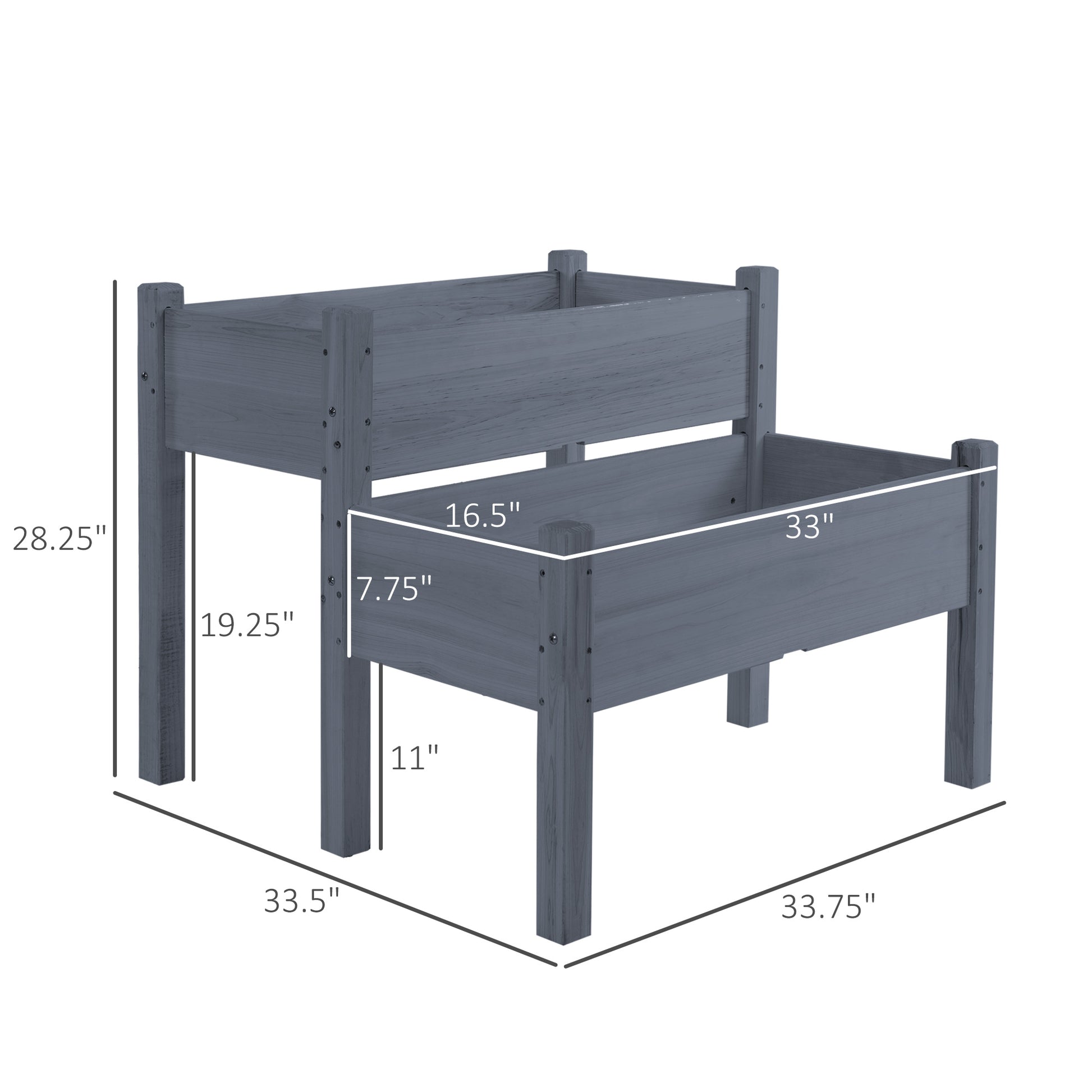 Outsunny 34"X34"X28" Raised Garden Bed, 2 Tier Elevated Wood Planter Box For Backyard, Patio To Grow Vegetables, Herbs, And Flowers, Gray Gray Wood