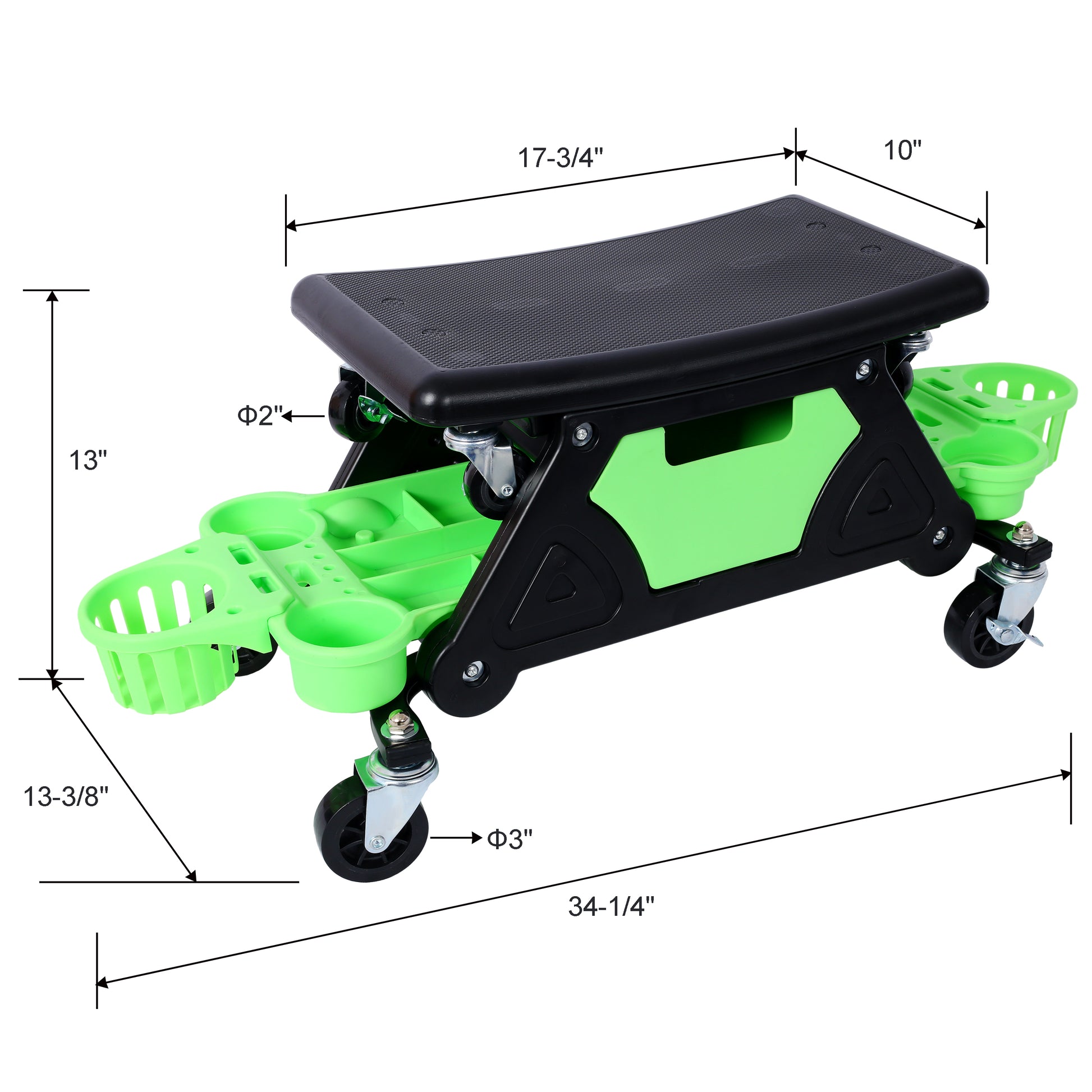 Rolling Detailing Creeper Seat, Roller Mechanic Detailing Utility Seat, Rolling Mechanic Stool With Wheels, Removable Tool Trays Drawer, 300 Lbs Capacity For General Garage Use, And Home Use Green