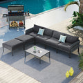 6 Pieces Aluminum Patio Furniture Set, Modern Metal Outdoor Conversation Set Sectional Sofa With Removable Olefin Extra Thick Cushions 5.9