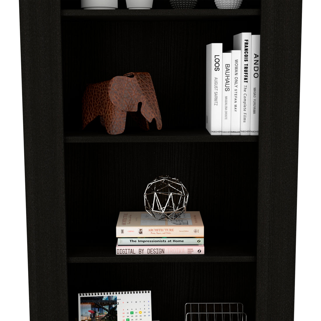 Bookcase With Vertical Design And 5 Storage Shelves, Black Black Solid Wood Mdf Engineered Wood