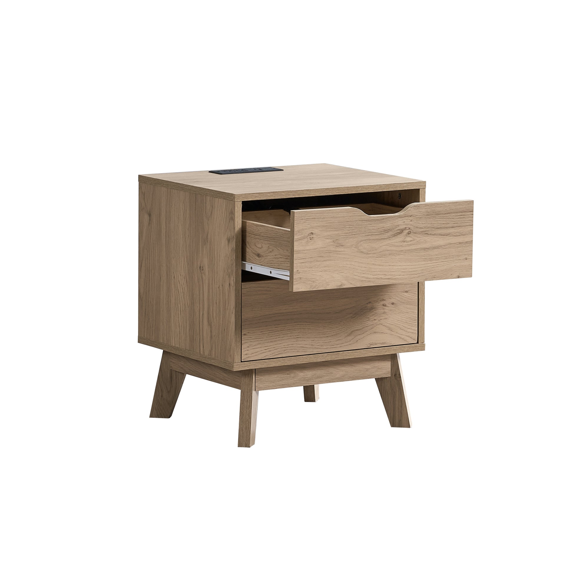 Nordica Night Stand With Charging Station With Usb & Type Cdrawer Slide Pre Assembly, End Table With Drawers For Bedroom Living Room, Side Table For Bedroom, Easy Assembly, Natural Oak Oak 2 Drawers Bedside Cabinet Bedroom American Design,American