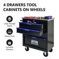 4 Drawers Multifunctional Tool Cart With Wheels Black Black Blue Steel