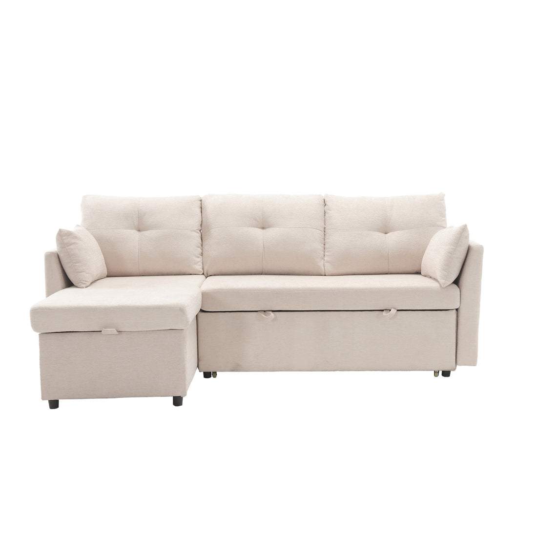 United We Win Furniture, Modular L Shaped Sofa, Modular Long Sofa With Reversible Chaise Lounge, Sofa Bed, Sleeper Sofa, Modular Sofa Combination With Storage Seats. Beige Chenille 3 Seat
