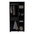 Misuri Wardrobe Armoire With Double Door, Drawer, Hanging Rodss, And Open Shelves Black Black Bedroom Particle Board