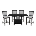 Charcoal Gray Finish 5Pc Dining Counter Height Table With Base Storage And 4 Counter Height Chairs Set Casual Style Dining Kitchen Wooden Furniture Wood Wood Charcoal Grey Seats 4 Wood Dining Room Casual Rectangular Dining Table With Chair Wood