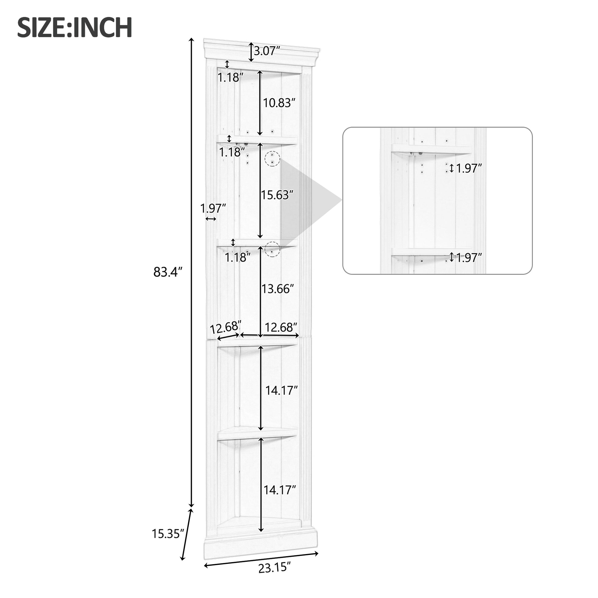 83.4" Tall Two Wood Bookcase With Two Corner Shelf Suite,5 Tier Home Decor Bookshelves Suite With Adjustable Storage Shelves,Free Standing Storage Shelves Suite For Living Room,Home Office,White