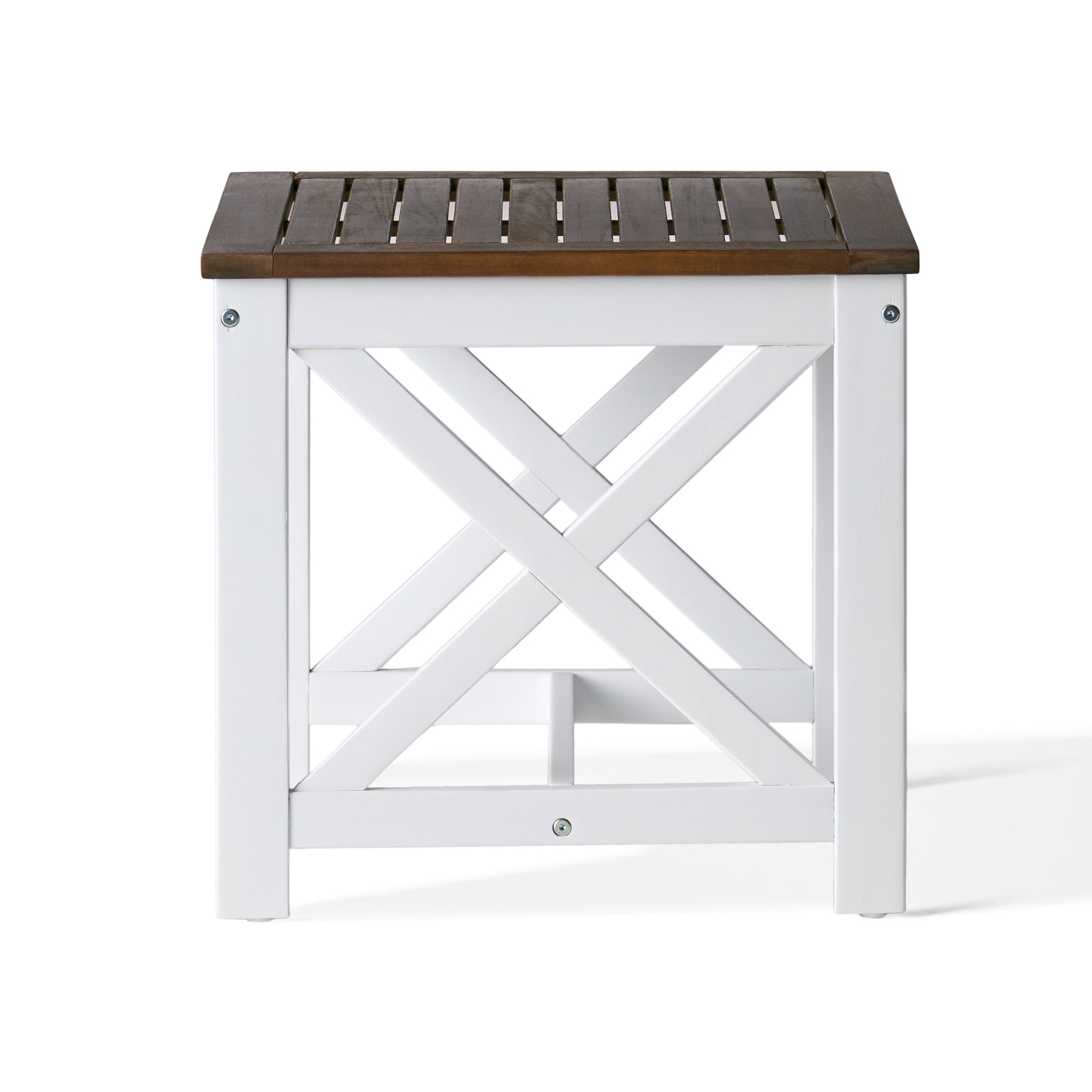 Farmhouse End Table - Brown White Wood