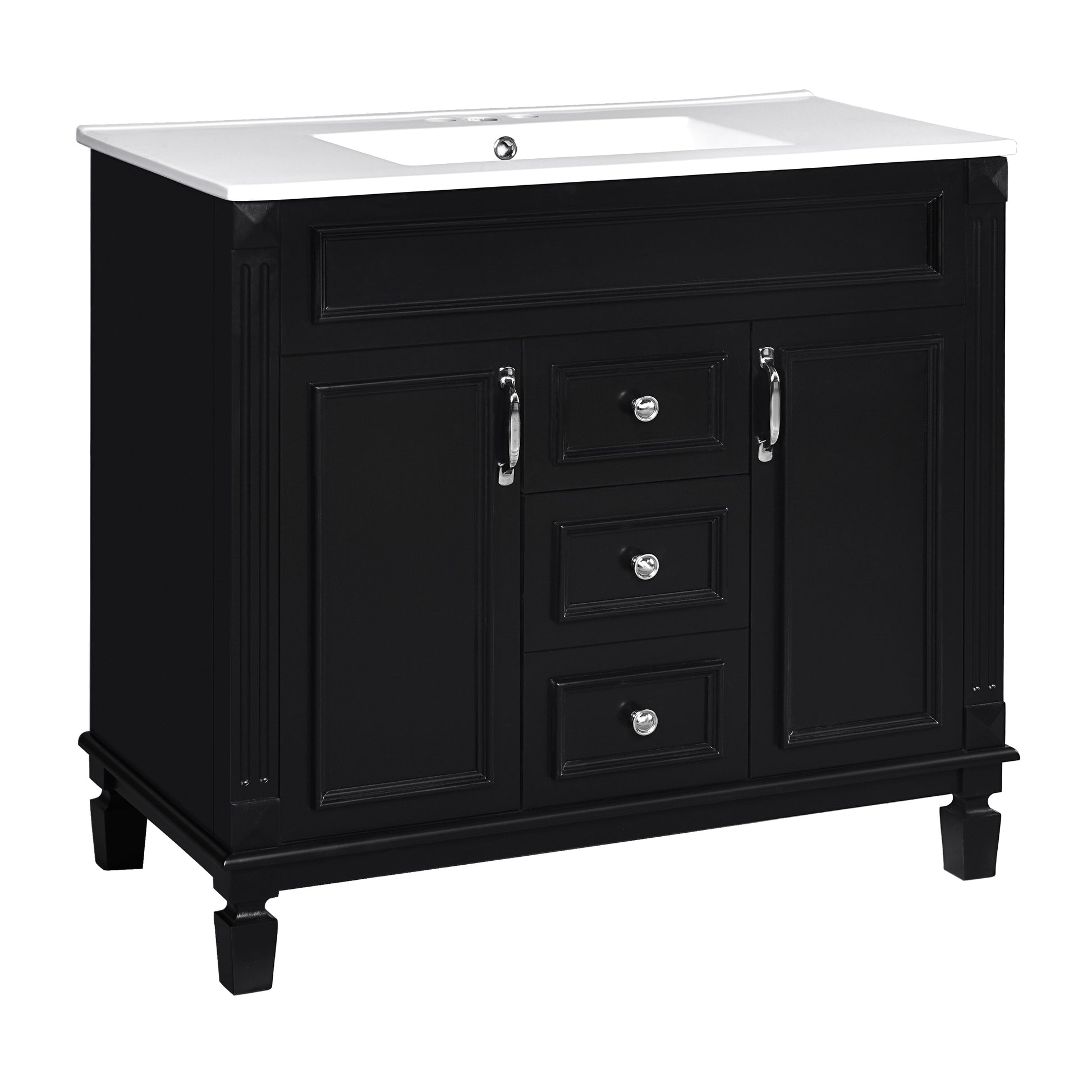 36'' Bathroom Vanity With Top Sink, Modern Bathroom Storage Cabinet With 2 Soft Closing Doors And 2 Drawers, Single Sink Bathroom Vanity Black Bathroom Modern Mdf Ceramic,Solid Wood Mdf