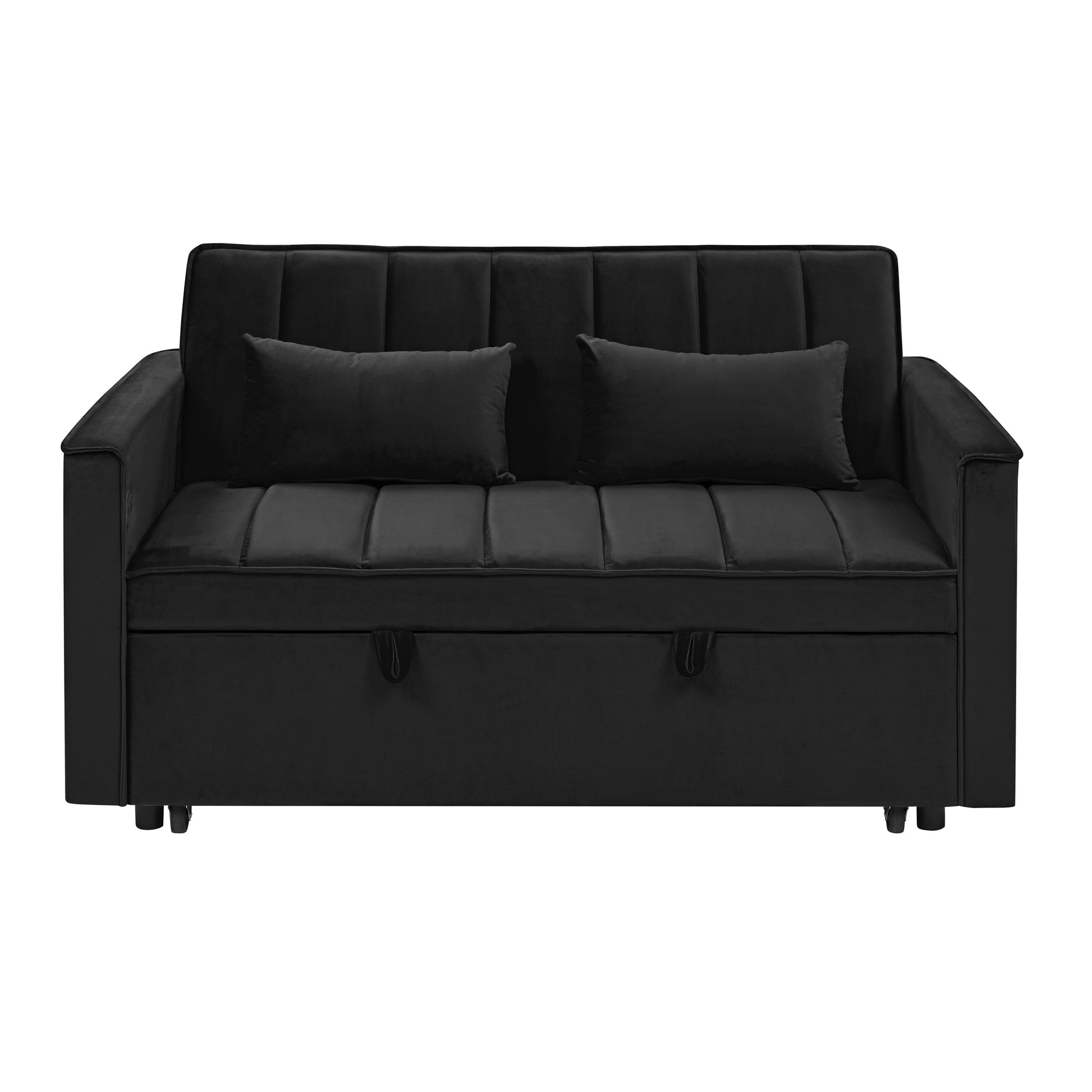 54.33 Inch Versatile Foldable Sofa Bed In 3 Lengths, Modern Sofa Sofa Sofa Velvet Pull Out Bed, Adjustable Back Black Black Velvet Wood Primary Living Space Medium Soft Cushion Back Delicate Duty