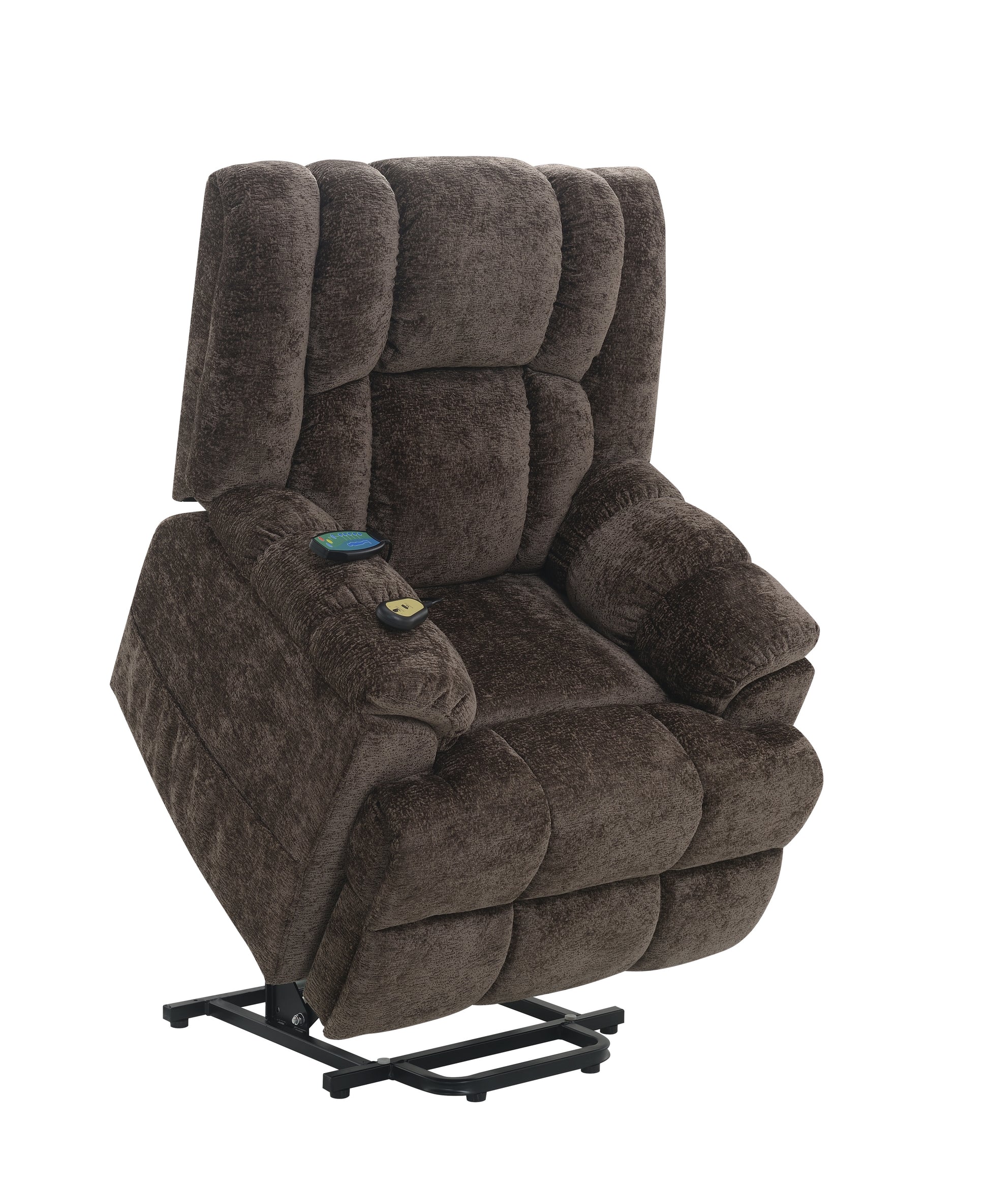 Brown Power Lift Recliner With Heating And Massage Brown Chenille Power Remote Metal Primary Living Space Tight Back Push Button Pillow Top Arms Chenille