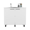 2 Freestanding Utility Base Cabinet With Stainless Steel Countertop And 2 Door, White White Solid Wood Mdf Engineered Wood