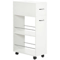 Homcom 3 Tier Slim Storage Cart, Rolling Narrow Kitchen Cart On Wheels For Small Place, Slide Out Side Utility Cart For Bathroom, Laundry White Particle Board