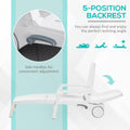 Outsunny Outdoor Chaise Lounge Chair On Wheels With Storage Box, Waterproof Lounger With Quick Assembly, Folding Design, 5 Level Adjustable Backrest For Pool, Beach, Patio, Garden, White White Polypropylene