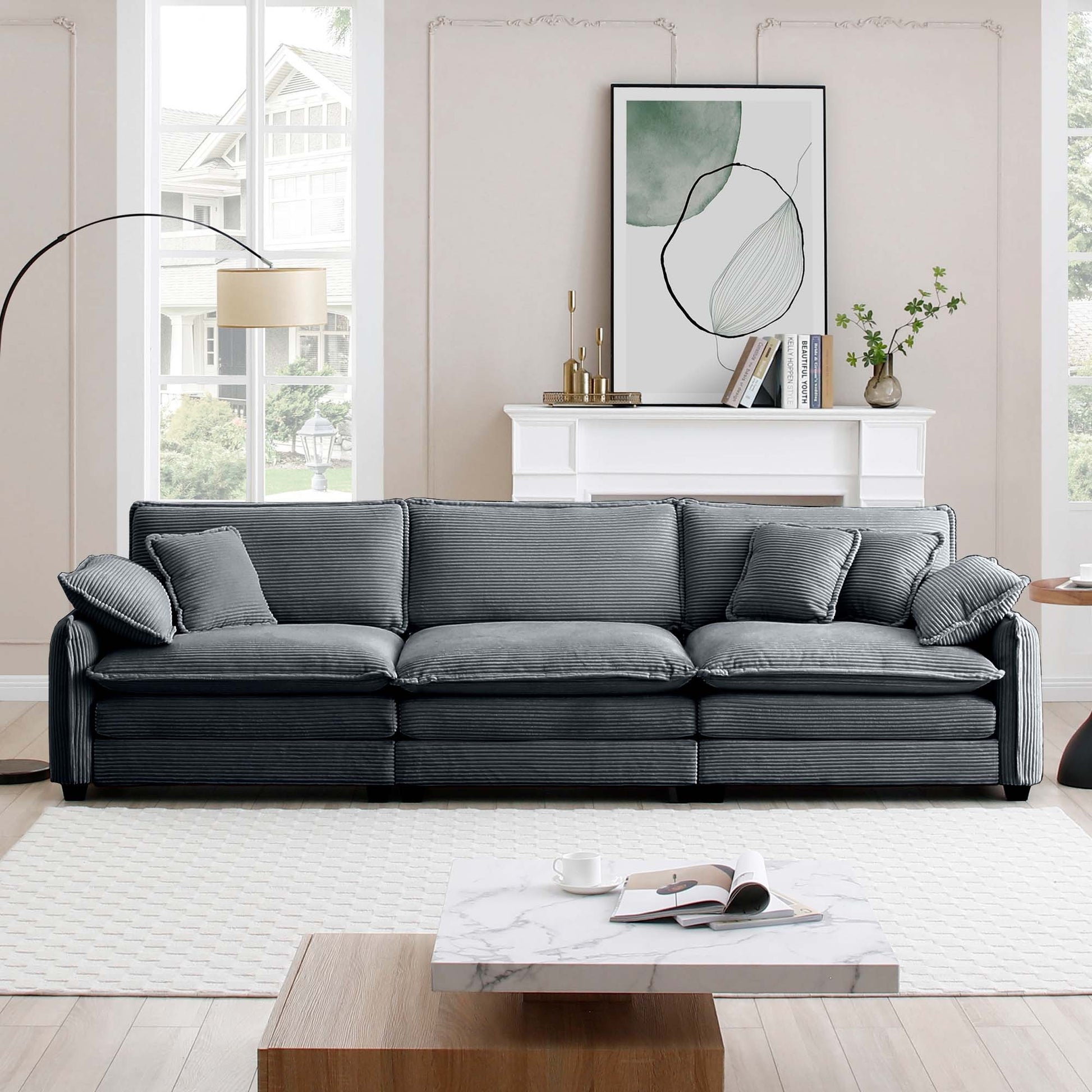 Mira 3 Seater Sofa Grey Corduroy 3S Grey Corduroy 3 Seat