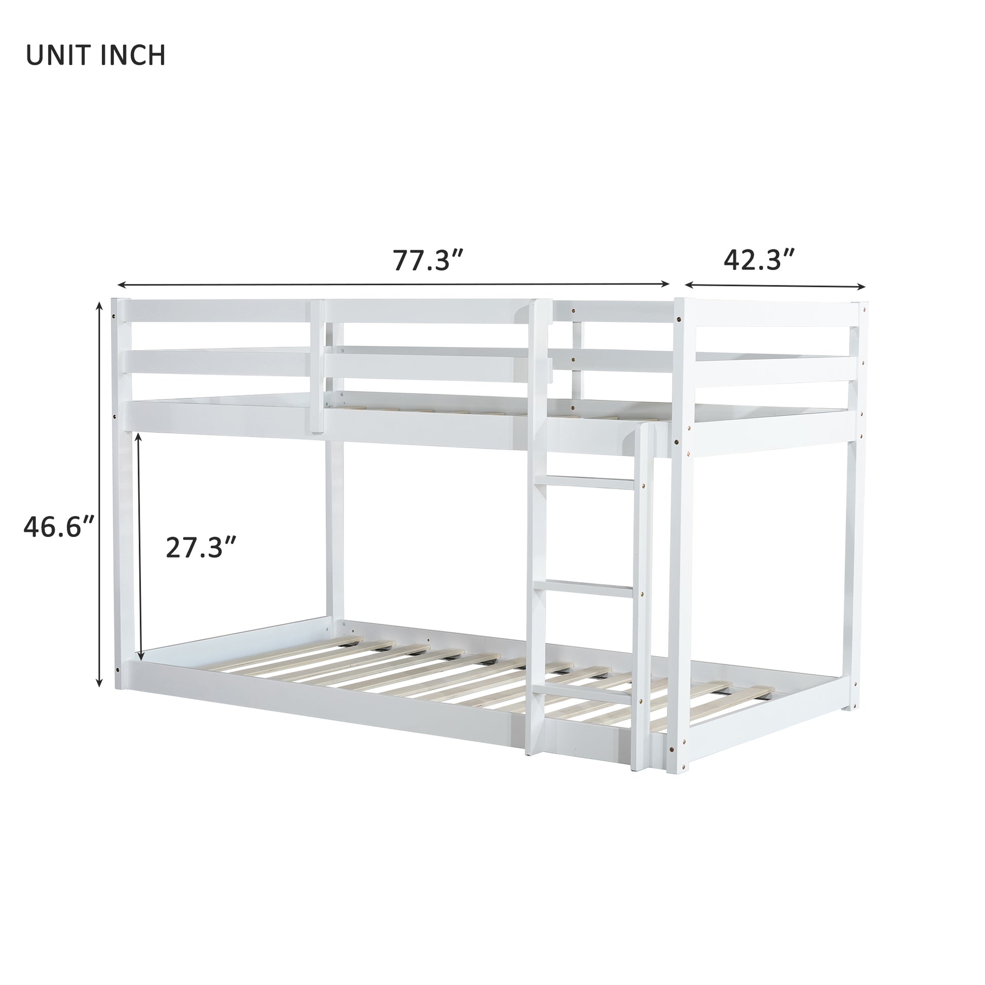 Solid Woodensolid Rubber Wooden Twin Over Twin Loft Bed With Ladder ,Upper And Bottom Bed Platforms Crafted With Strengthened Slats, White Twin White Rubber Wood