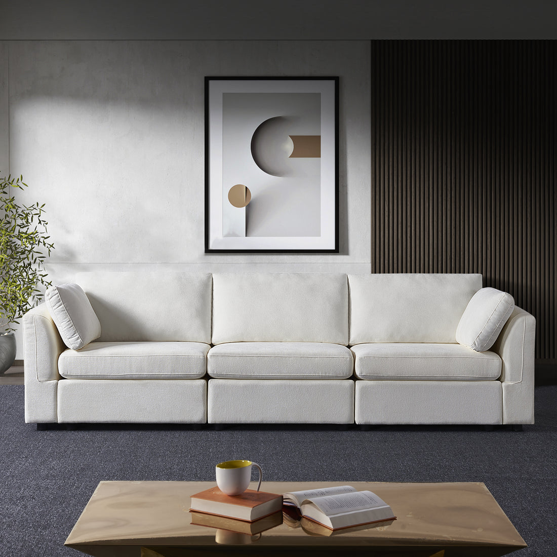 Modular Sofa White Chenille Fabric, Simple And Grand, The Seat And Back Is Very Soft. This Is Also A Knock Down Sofa Creamy White White Chenille Wood Primary Living Space Medium Firm Light Duty Victorian Rectangle Acacia Rolled Arms Chenille 3 Seat