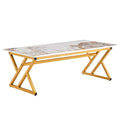 A Coffee Table Is Made Of Rock Slab Material, With A Natural And Smooth Marble Pattern On The Surface, Which Complements The Modern Design Of The Golden Metal Legs And Adds A Touch Of Fashion.47*23.6 Gold Sintered Stone