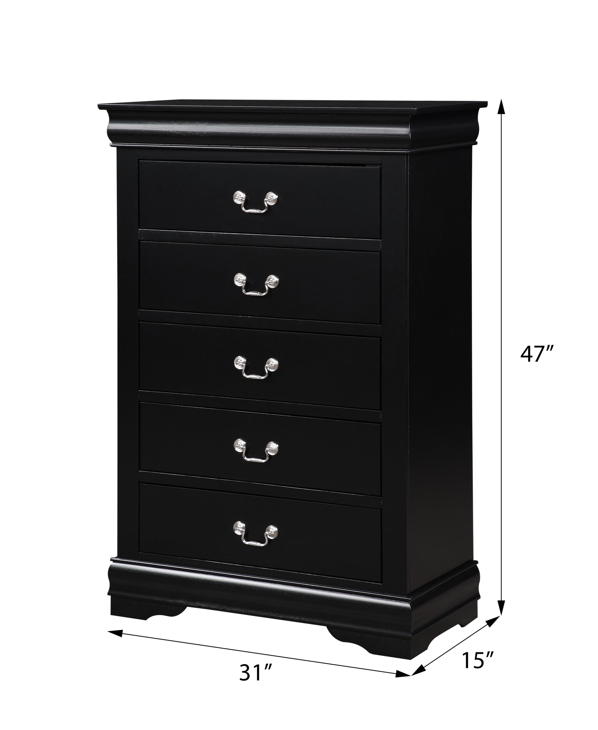 Black 5 Drawer Chest With Metal Handle Black Bedroom Particle Board Mdf