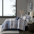7 Piece Jacquard Comforter Set Navy King King Navy Polyester