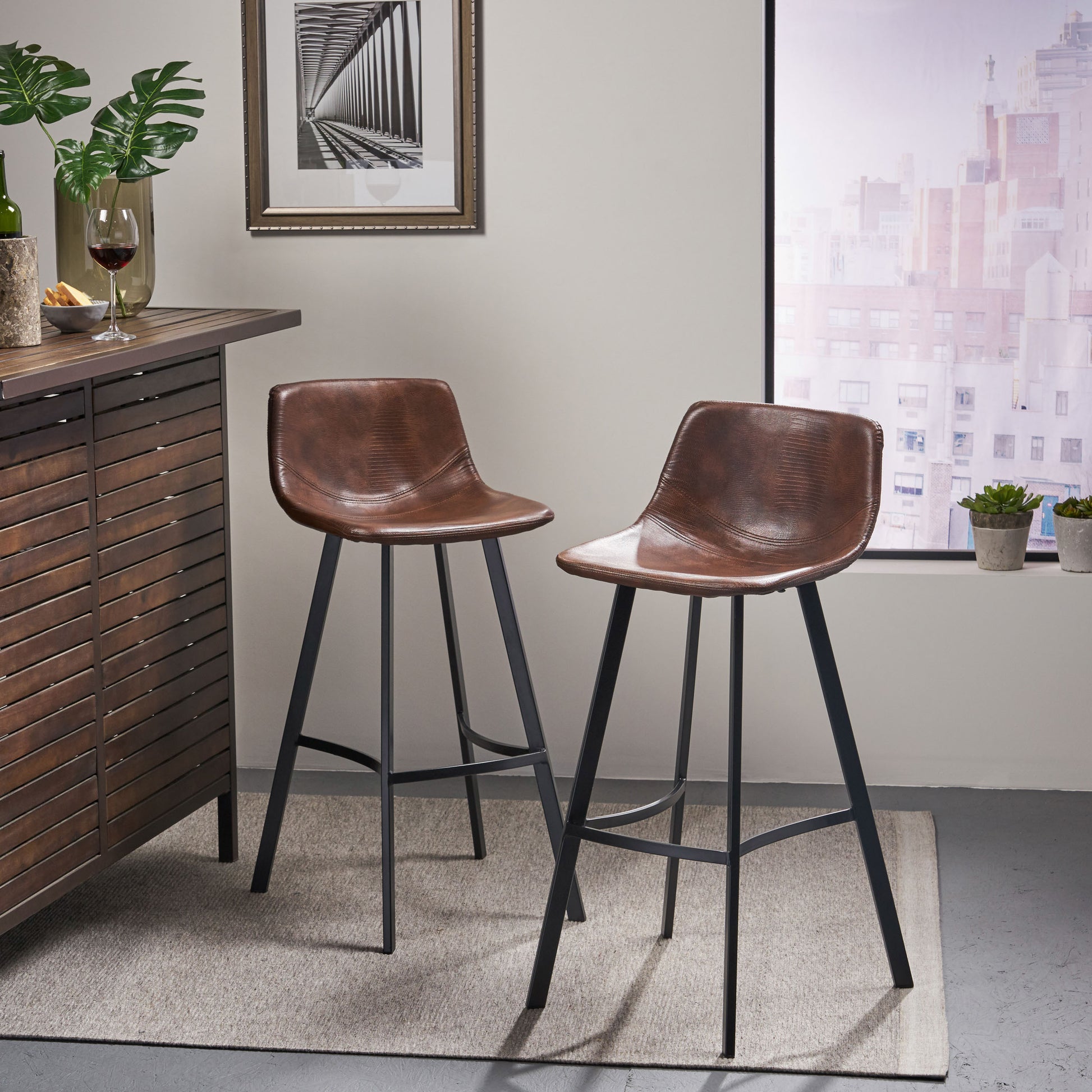 Set Of 2 30" Dax Faux Leather Barstool Brown Brown Set Of 2 Pu