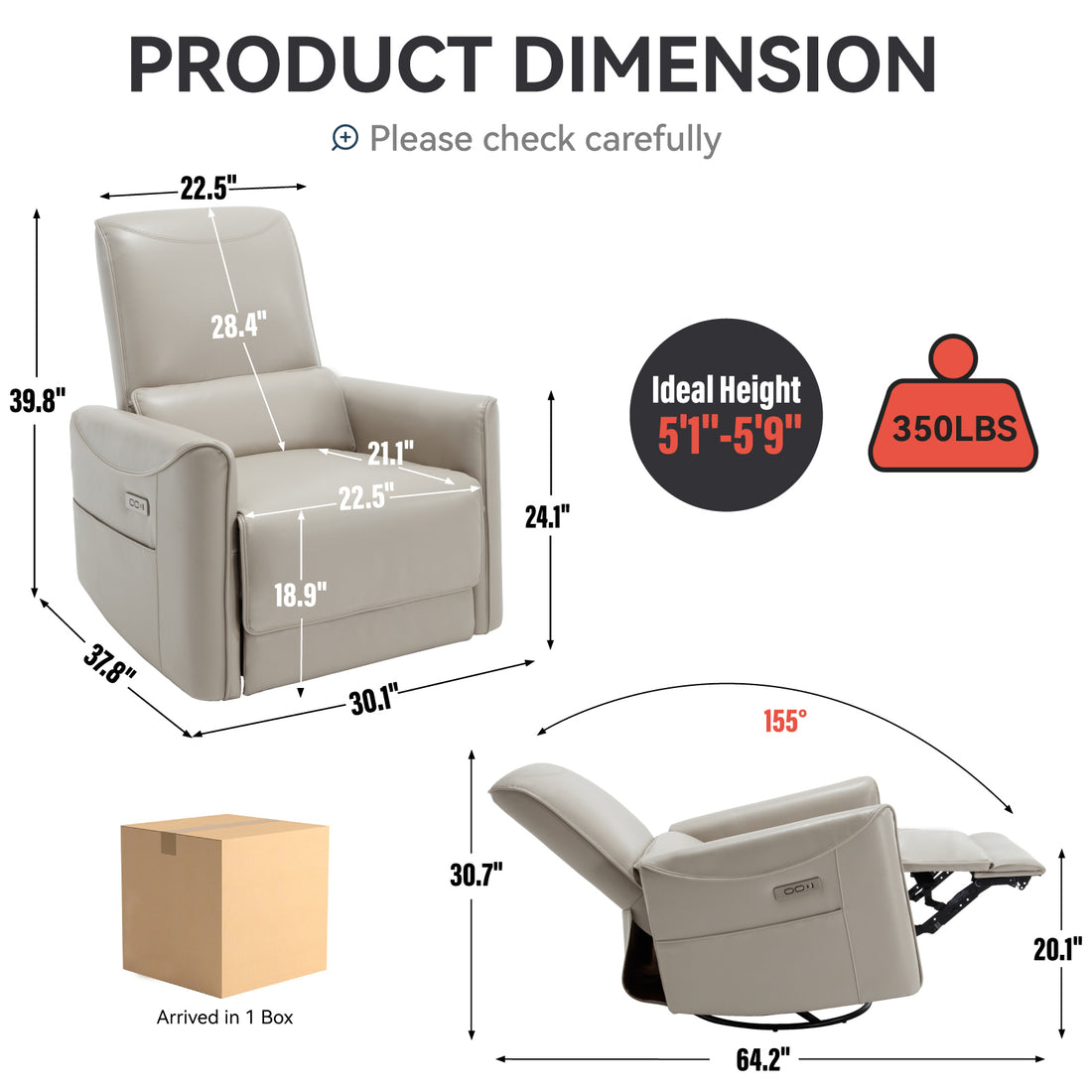 Beige Grey Leatheraire Swivel And Rocker Power Recliner Chair, Heavy Duty Motion Mechanism With Usb And Type C Ports Beige Grey Faux Leather Power Push Button Metal Primary Living Space Medium Firm Tight Back Heavy Duty American Design Pine Square Arms