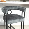 Coolmore Bar Stools Set Of 2, Modern Bar Stool With Back, Black Metal Frames, Upholstered Bar Stools For Kitchen Island, Pub, Club Gray Chenille Gray Dining Room Foam Chenille