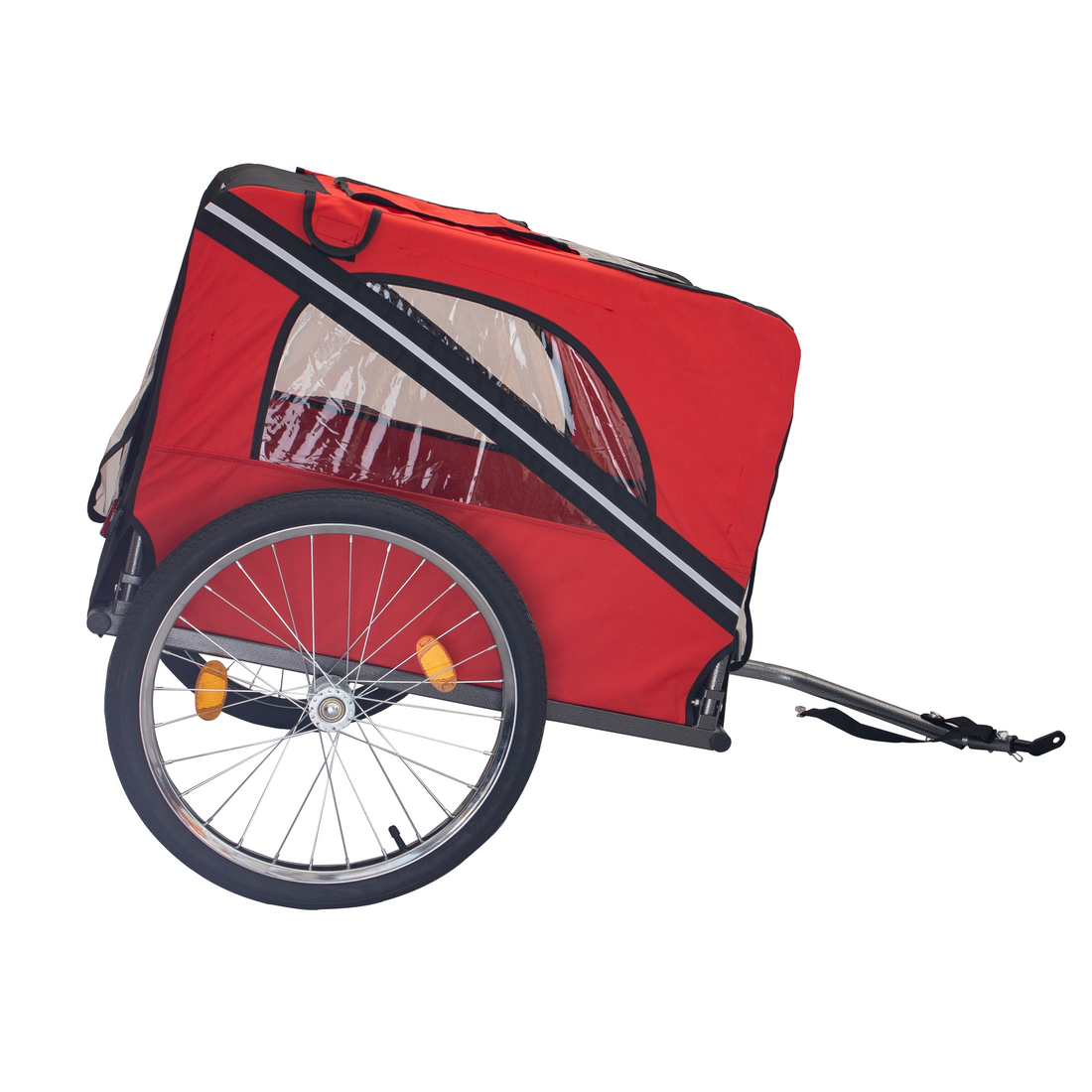 Dog Bike Trailer,Mesh Dog Cart With 3 Entrances, Safety Flag, 8 Reflectors, Folding Pet Carrier Wagon With 20 Inch Wheels, Bicycle Carrier For Medium And Small Sized Dogs Red Black Fabric Steel