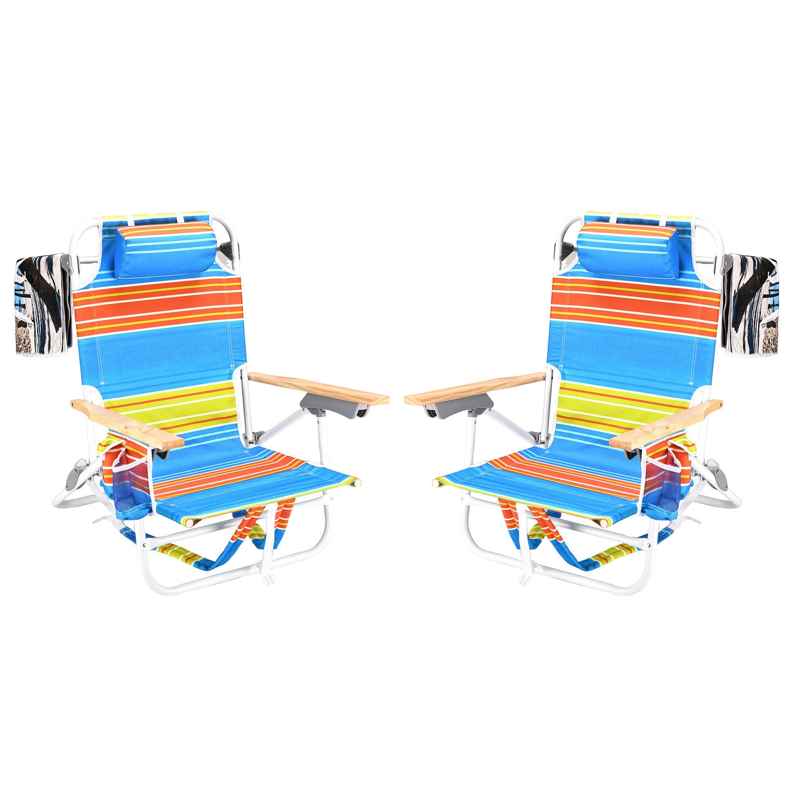 2Pcs Backpack Beach Chairs For Adults Beach Towel Backpack Beach Chairs For Adults 5 Position Chair With Pouch Folding Lightweight Positions Back Pack 13 Inch High Multicolor Aluminum