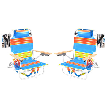 2Pcs Backpack Beach Chairs For Adults Beach Towel Backpack Beach Chairs For Adults 5 Position Chair With Pouch Folding Lightweight Positions Back Pack 13 Inch High Multicolor Aluminum