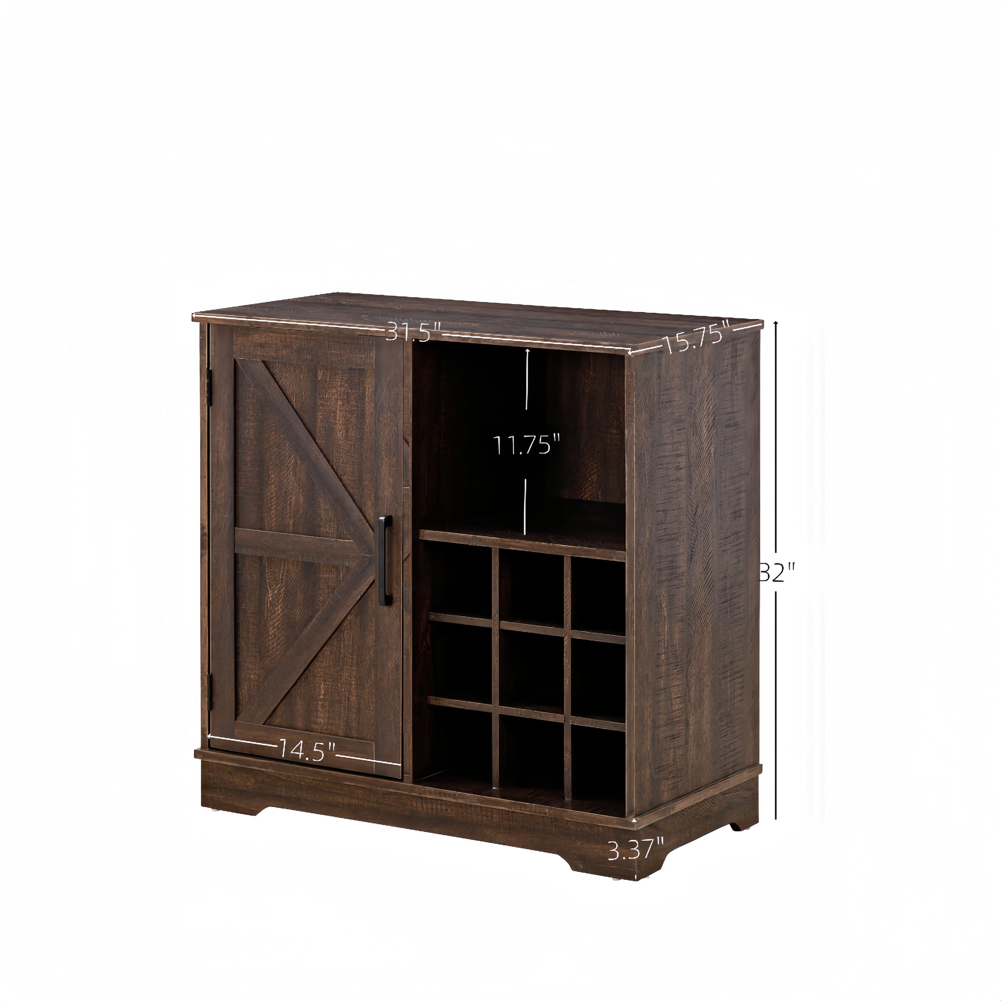 Wine Bar Cabinet For Liquor And Glasses, Farmhouse Coffee Bar, Cabinet With Wine Rack Barn Door Buffet Sideboard Cabinet With Drawer, Adjustable Storage Shelves, 31.5"*15.75"*31.5" Espresso Espresso