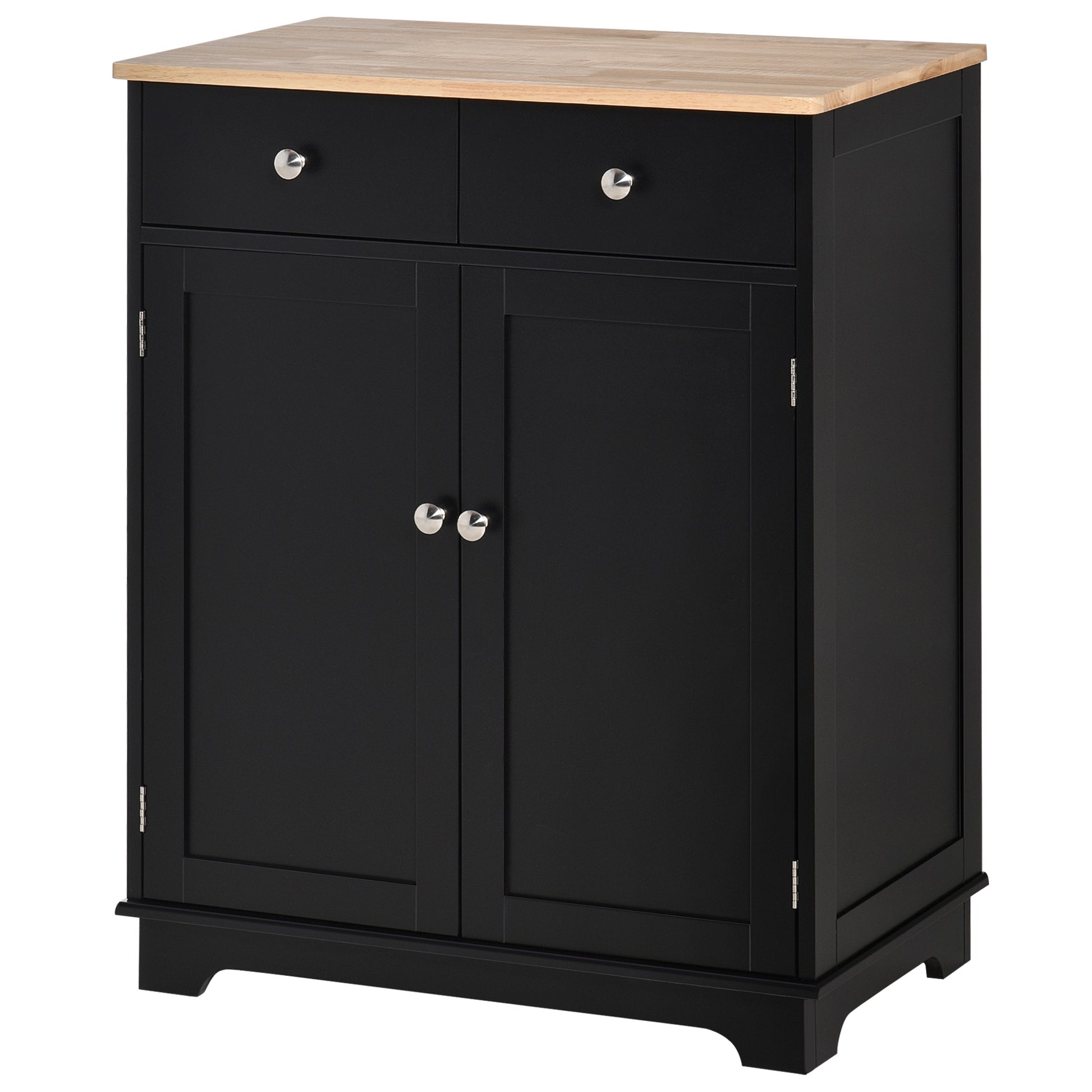 Homcom Sideboard With Solid Wood Countertop, Modern Kitchen Storage Cabinet, Coffee Bar Cabinet With 2 Drawers, Doors And Adjustable Shelf, Black Black Steel