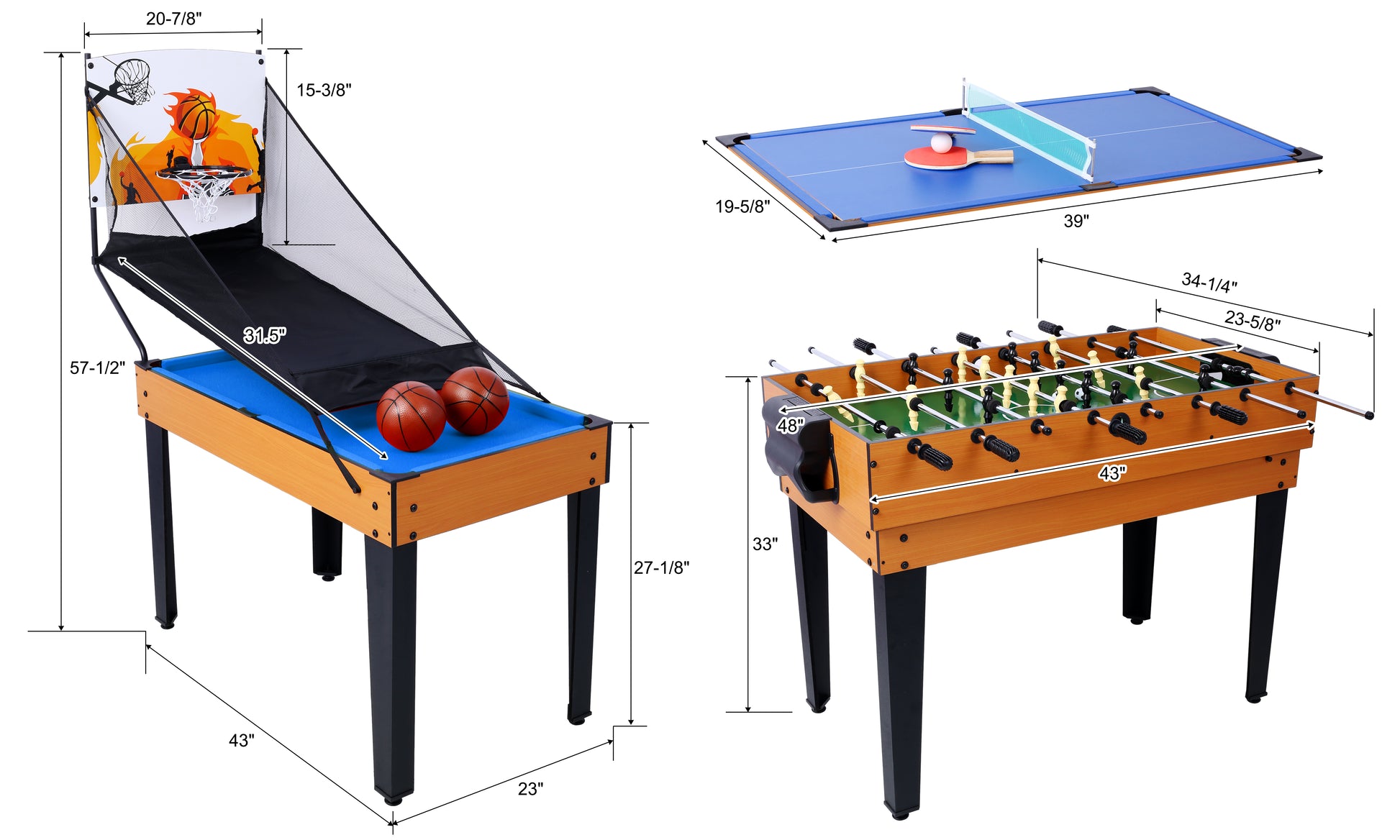 5 In 1 Multi Game Table Billiards, Push Hockey, Foosball, Ping Pong, And Basketball Brown Blue Brown Mdf Steel