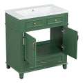 30'' Bathroom Vanity With Resin Sink, Solid Wood Frame Bathroom Storage Cabinet With Soft Closing Doors, Retro Style, Green Same As Sw000118Aaf Green Bathroom Modern Solid Wood Mdf Resin