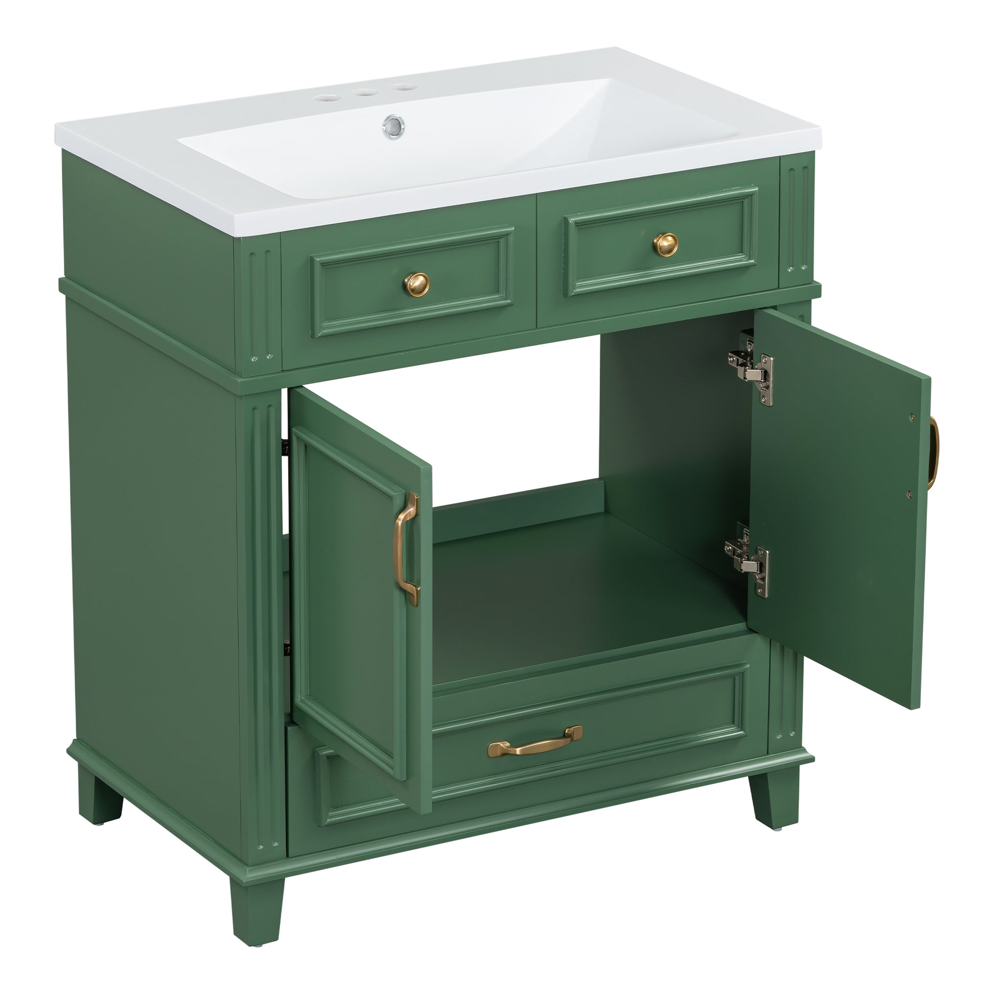 30'' Bathroom Vanity With Resin Sink, Solid Wood Frame Bathroom Storage Cabinet With Soft Closing Doors, Retro Style, Green Same As Sw000118Aaf Green Bathroom Modern Solid Wood Mdf Resin