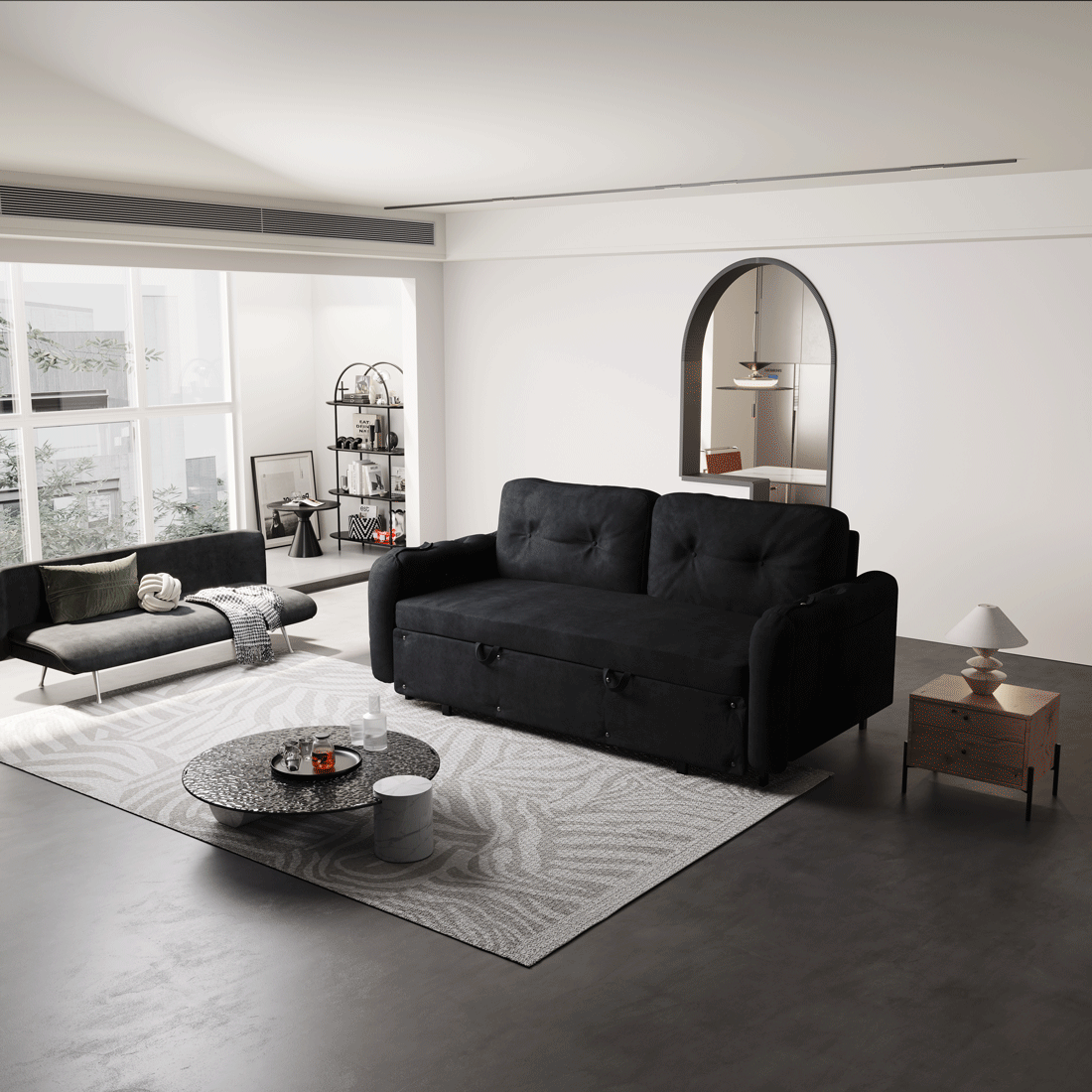 66.2" Queen Pull Out Sofa Bed, Hydraulic System Convertible Sleeper Sofa With Storage And 2 Soft Pillows, Tufted Button Upholstered Couch,Multi Functional Velvet Loveseat Bed,Black Black Velvet 2 Seat