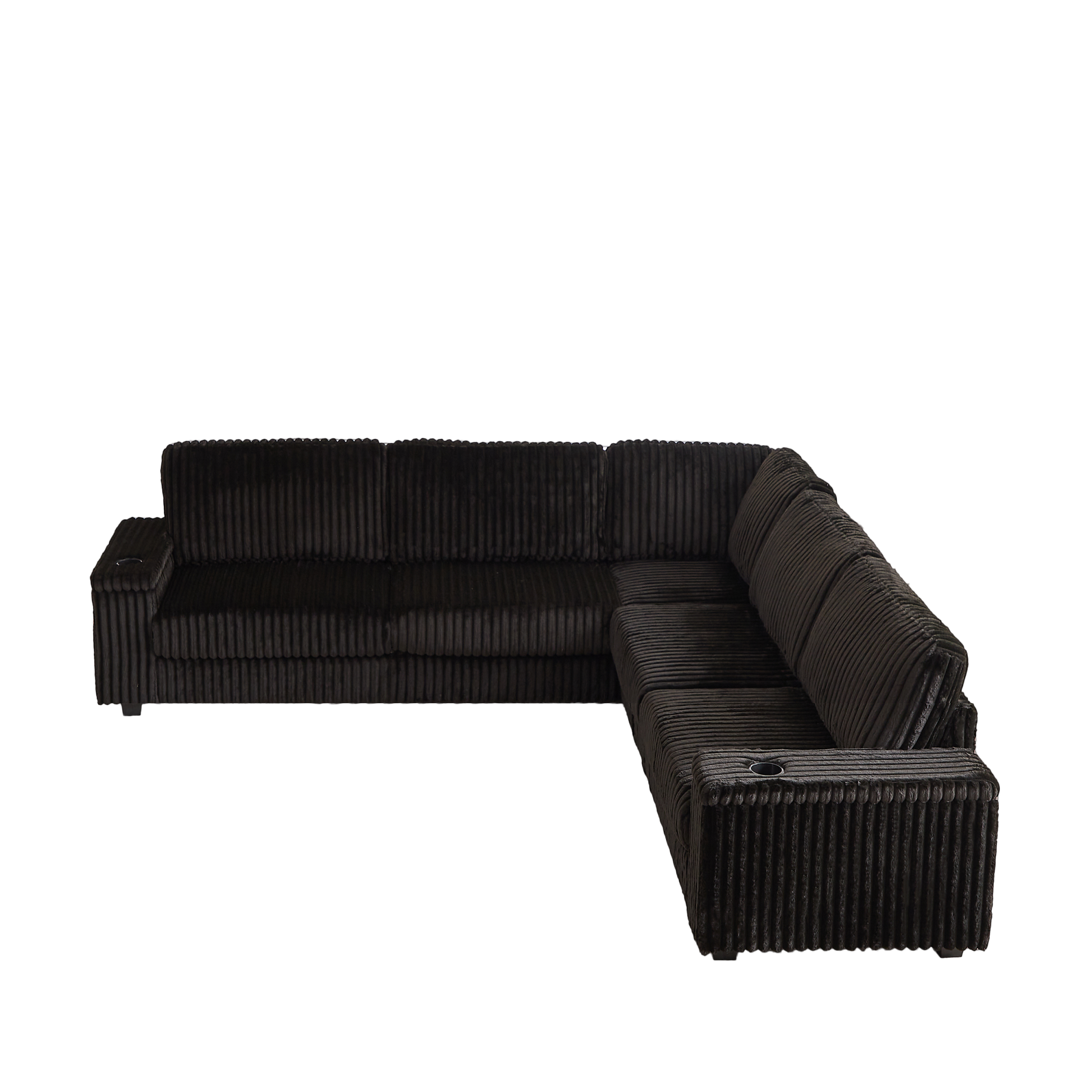 110 Inch Oversized Corduroy Corner Sofa,L Shaped Corner Couch With Two Storage Spaces,Usb Port & T Pyce Port And Cup Holderdeep Seat Comfy Upholstered Couches For Living Room Not Freely Combinable Black Corduroy 5 Seat